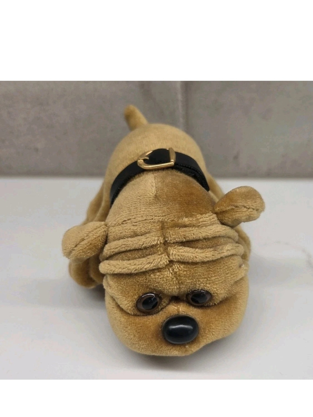 Vintage Kennel Kuddlees Plush Stuffed Dog Bull Dog Brown Collar 5" Tara Toys